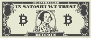 An image of one satoshi's value depicted as a dollar bill