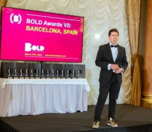 The founder of the BOLD Awards at the award ceremony in Barcelona in 2026